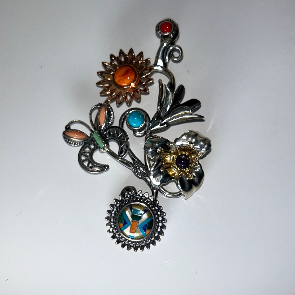 Nwot Carolyn Pollack Sterling Silver Multi Gemstone Floral Enhancer Pendant 175$